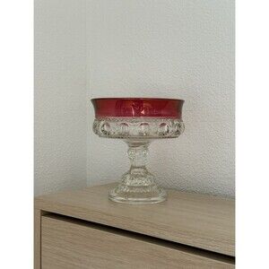 Indiana Glass Kings Crown Cranberry Candy Compote Dish. Vintage